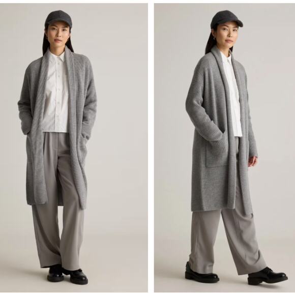 QUINCE Australian Merino Wool Duster Cardigan Heather Gray Sz L {191} - Picture 1 of 6